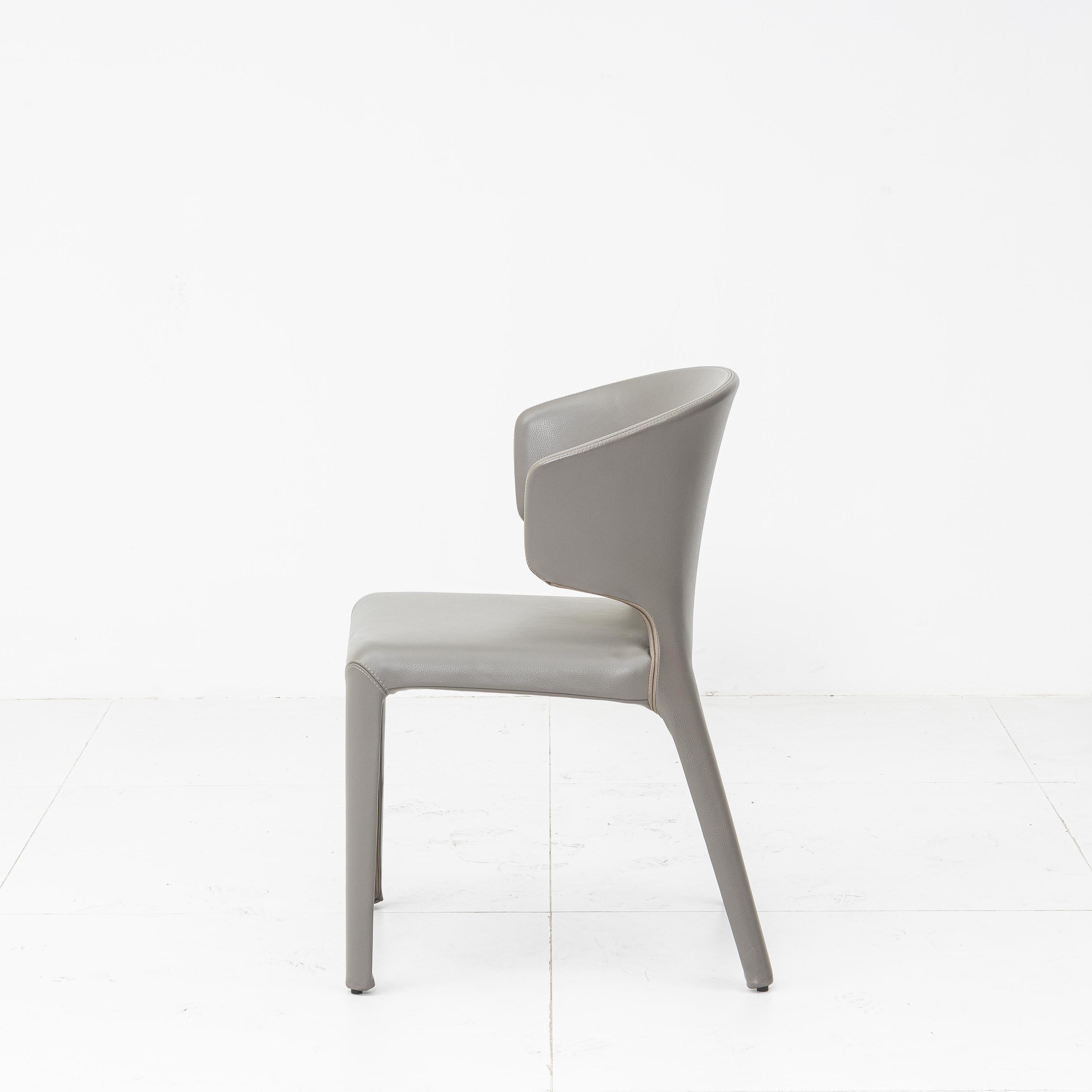 Grey Italian minimalist leather dining chair