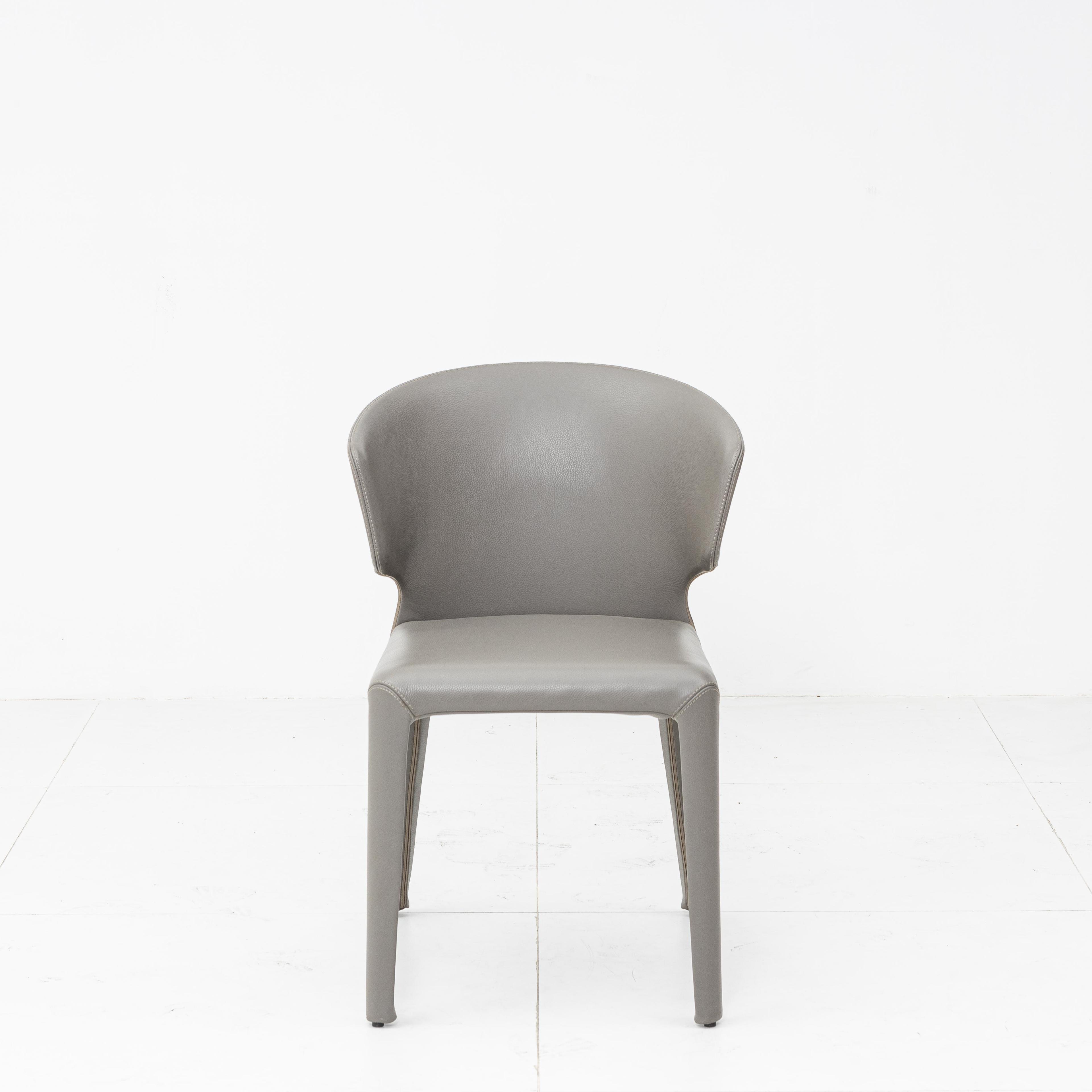 Grey Italian minimalist leather dining chair