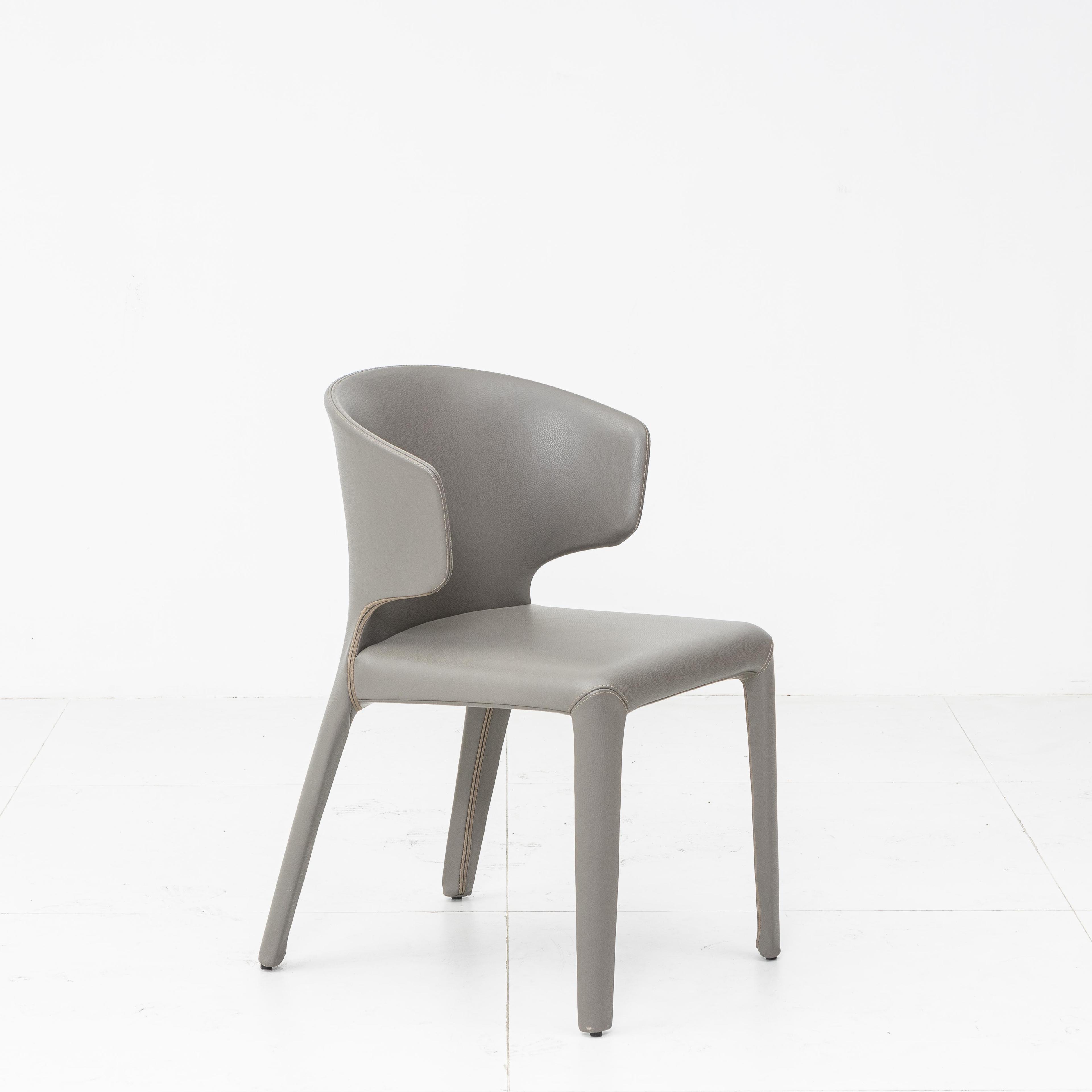 Grey Italian minimalist leather dining chair
