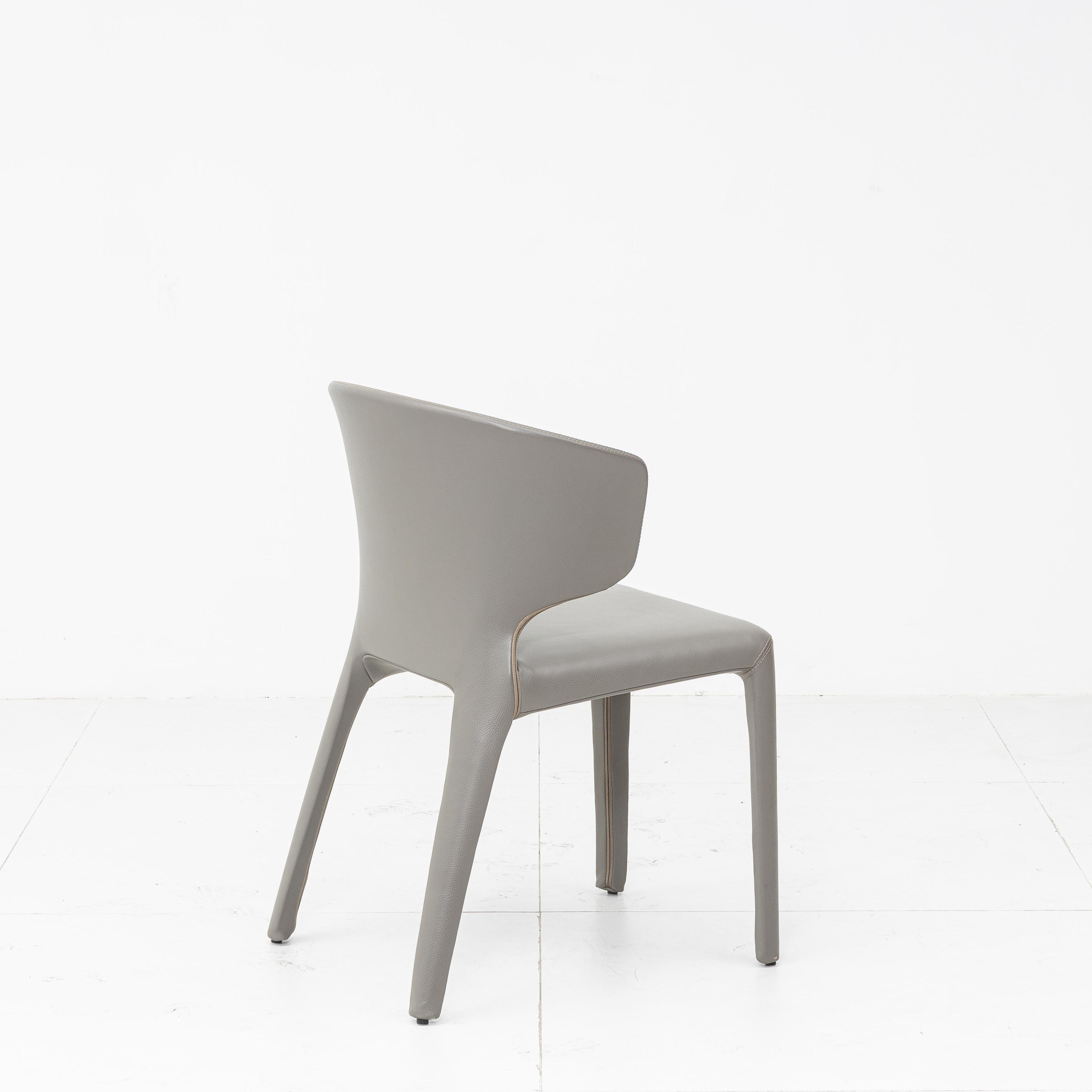 Grey Italian minimalist leather dining chair