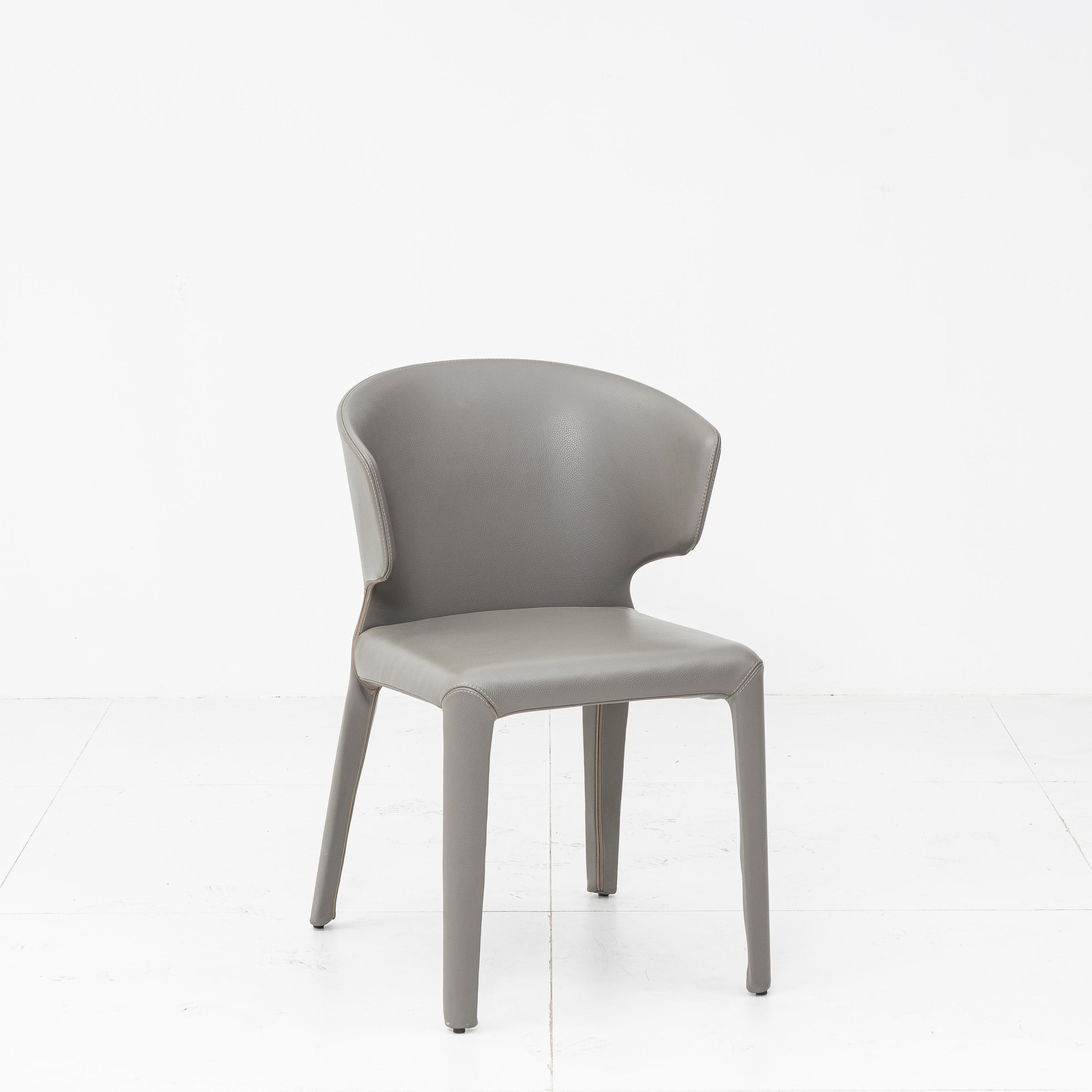 Grey Italian minimalist leather dining chair