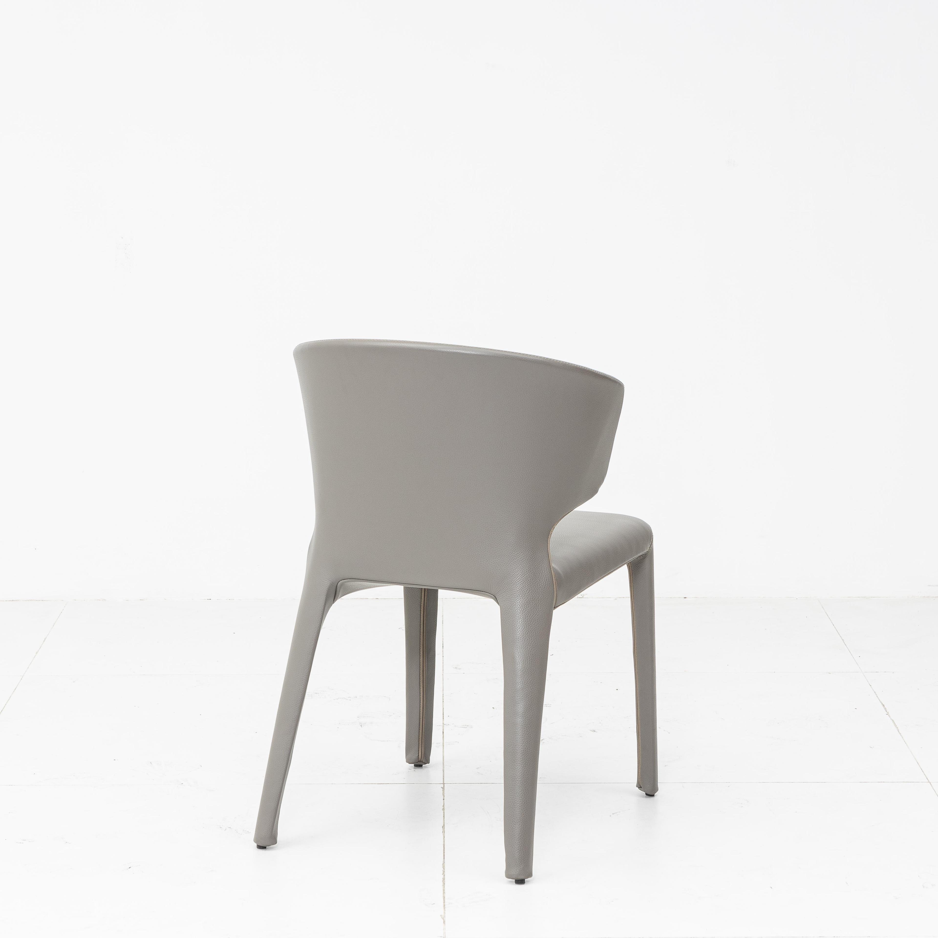 Grey Italian minimalist leather dining chair