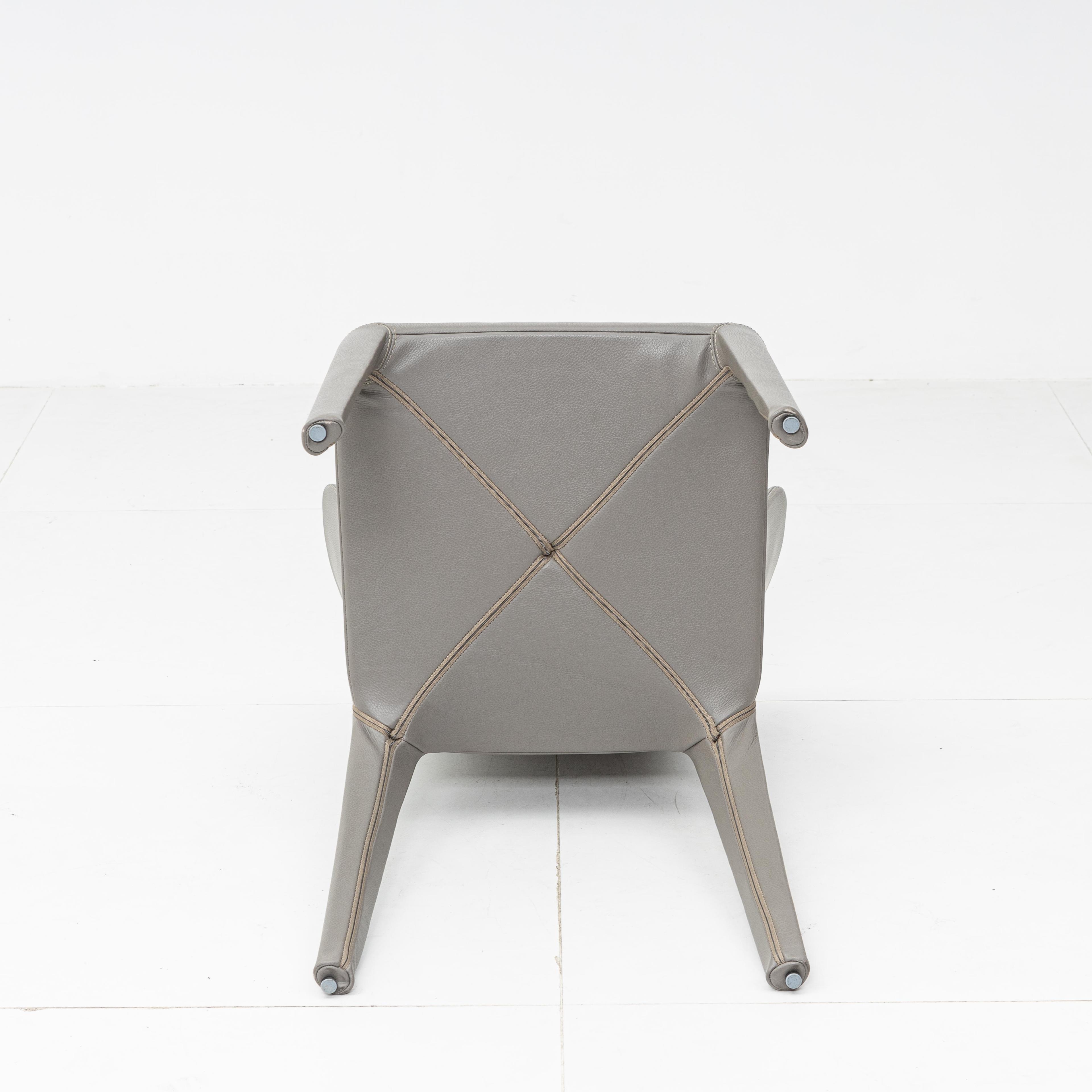 Grey Italian minimalist leather dining chair